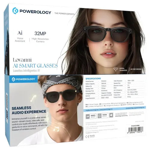 Powerology Lovanni Ai Smart Glasses With Camera- Black