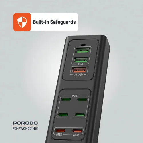 Porodo 85W Multi-Port USB Charging HUB - Black