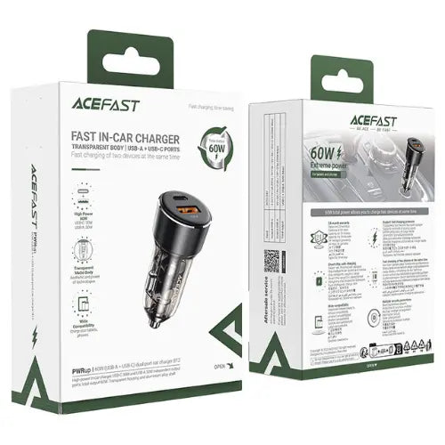 Fast Charge Car Charger B12 60W (1xUSB-C + 1xUSB-A)
