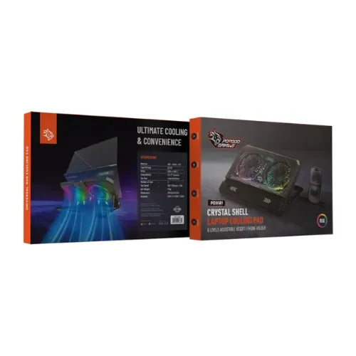 Porodo Gaming Crystal Shell Laptop Cooling Pad - Black